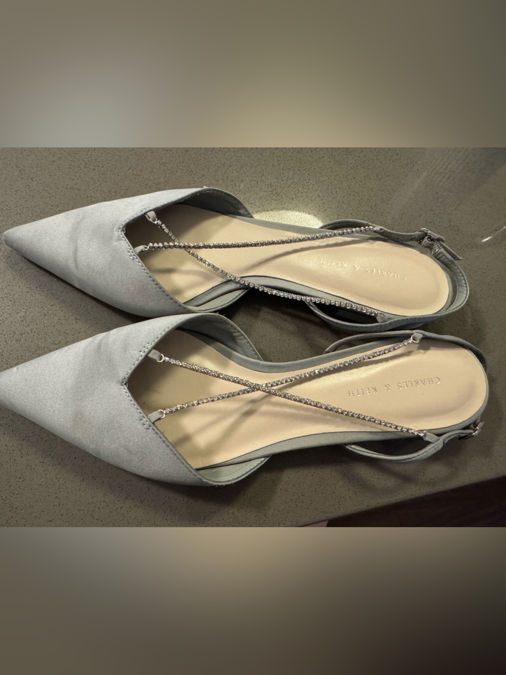 Charles & Keith satin sling back shoes with crystal embellishments